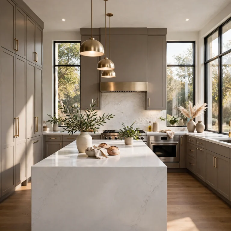 taupe kitchen cabinets